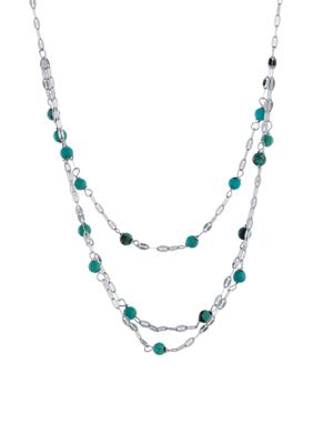 Belk Silverworks Sterling Silver 16in +2in Genuine Turquoise 3 Row Mirror Chain Necklace