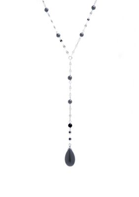 Belk Sterling Silver Sterling Silver Onyx Beaded Mirror Chain Y Necklace