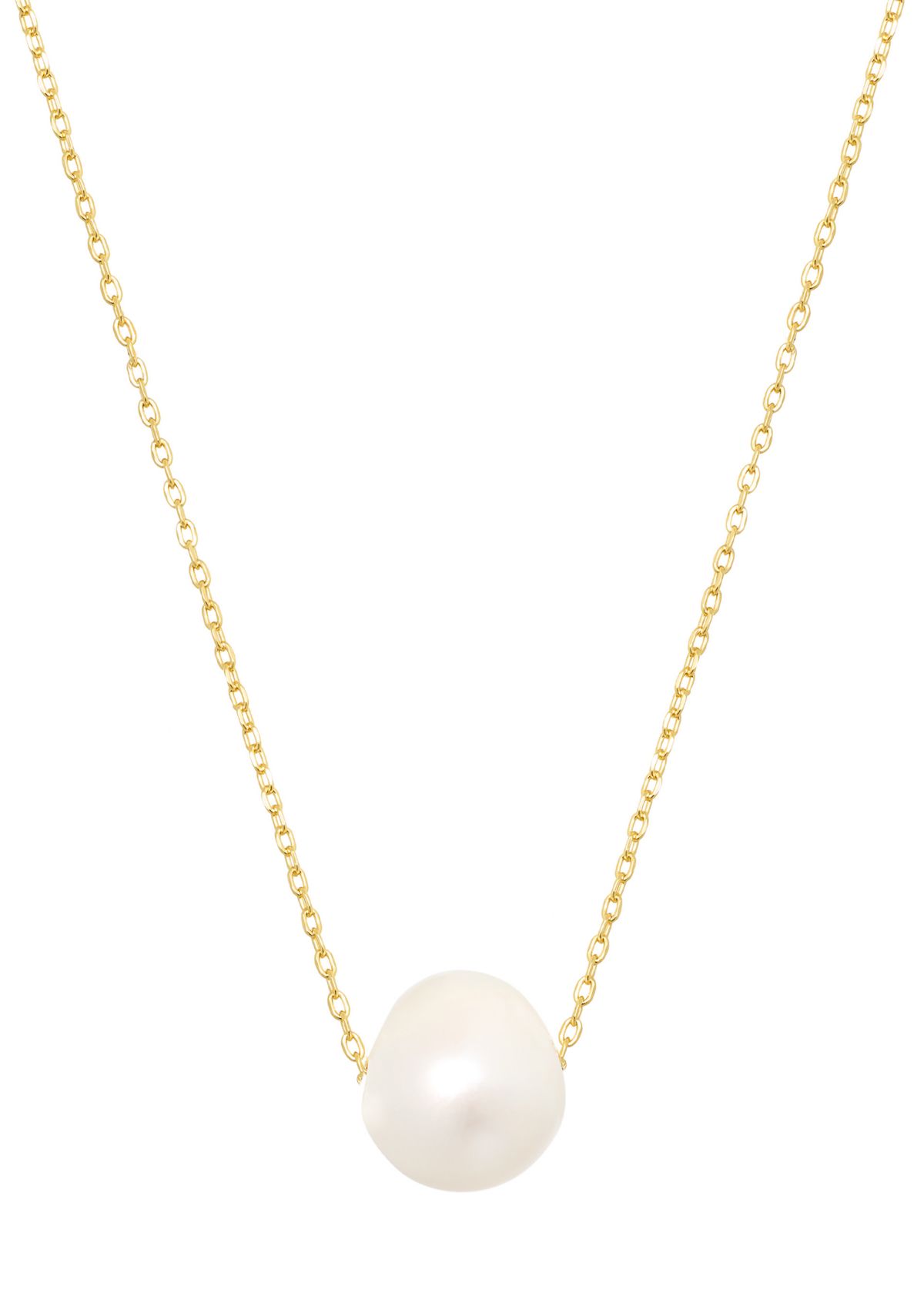 Gold Over Sterling Silver 18" 10 Millimeter Freshwater Pearl Diamond Cut Cable Chain Necklace