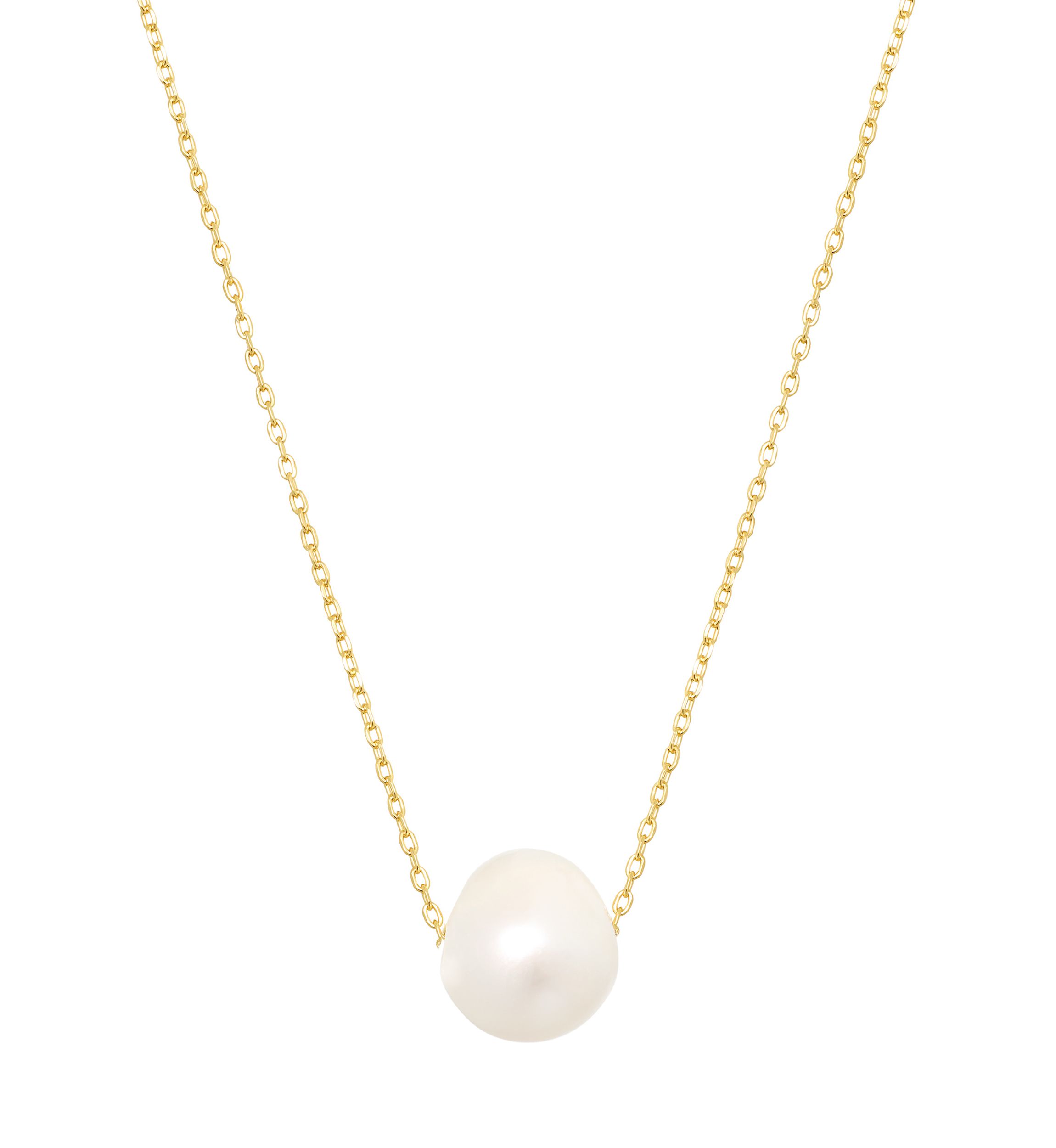 Gold Over Sterling Silver 18" 10 Millimeter Freshwater Pearl Diamond Cut Cable Chain Necklace