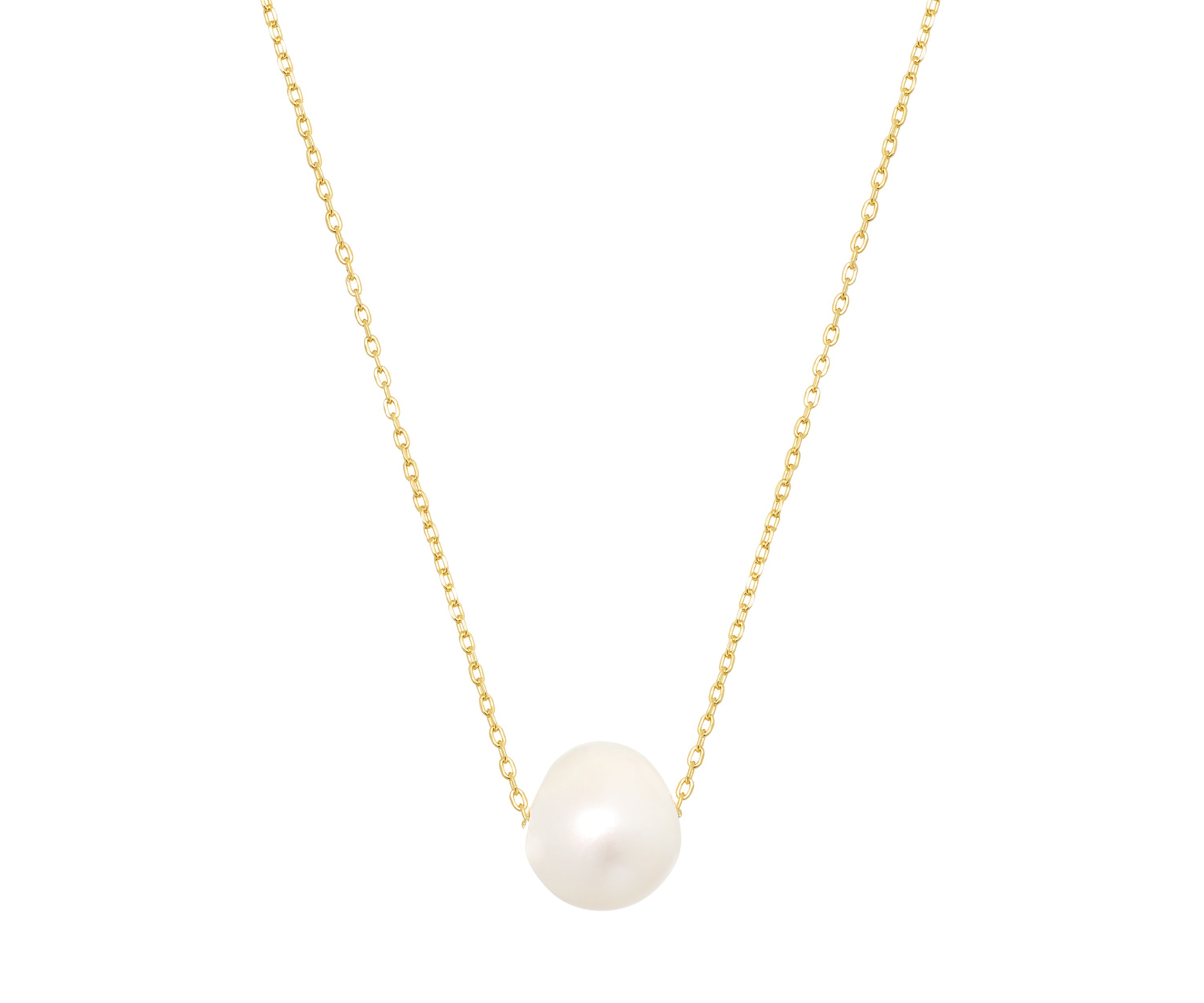 Gold Over Sterling Silver 18" 10 Millimeter Freshwater Pearl Diamond Cut Cable Chain Necklace
