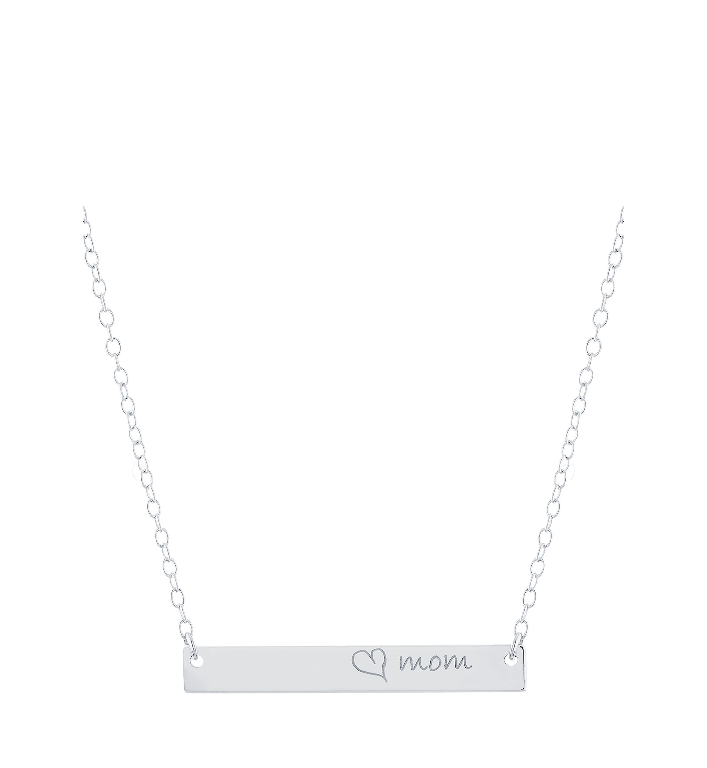 Sterling Silver "Mom" with Heart Bar Necklace