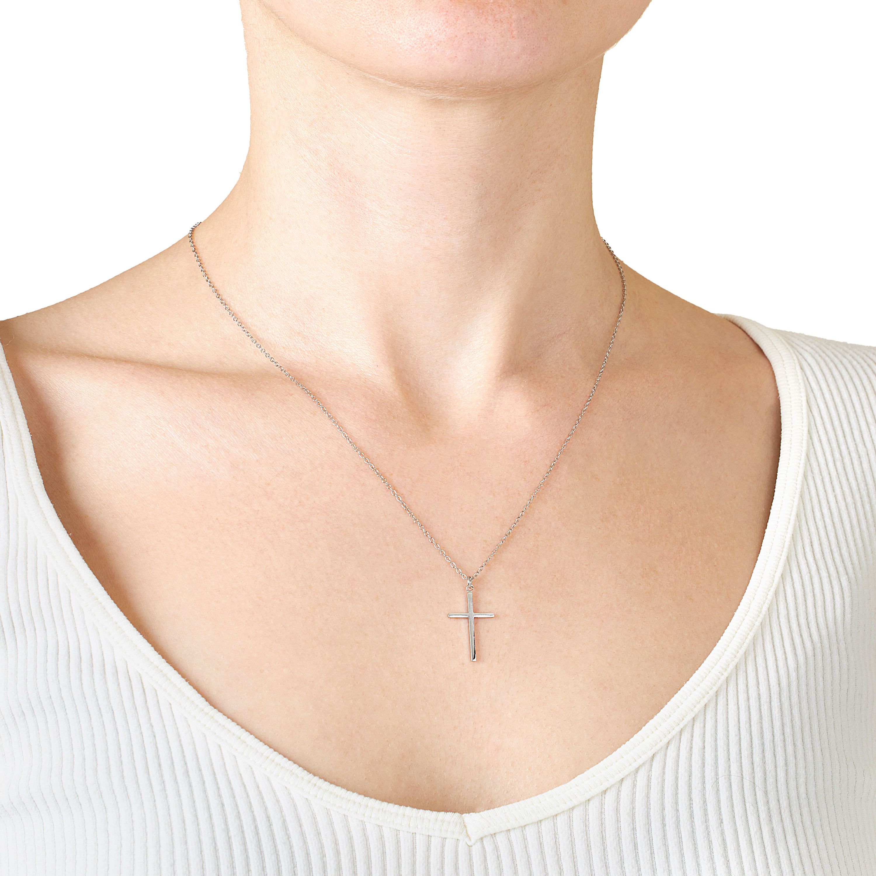 Sterling Silver 16+2IN Cross Pendant Necklace