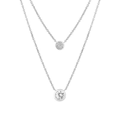 Belk Silverworks Sterling Silver 16+2-in. Cubic Zirconia Disc 2 Layered Necklace
