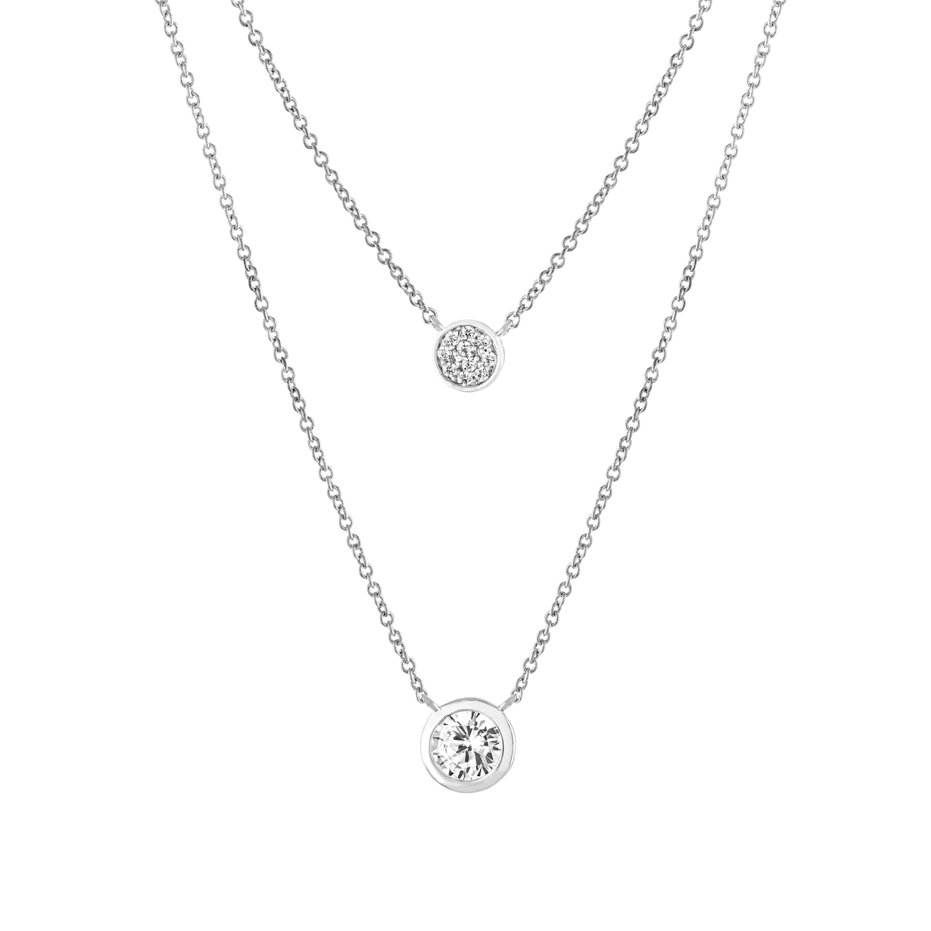 Sterling Silver 16+2-in. Cubic Zirconia Disc 2 Layered Necklace
