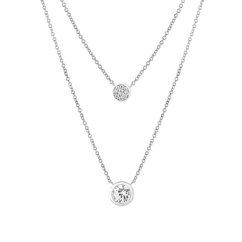 Sterling Silver 16+2-in. Cubic Zirconia Disc 2 Layered Necklace