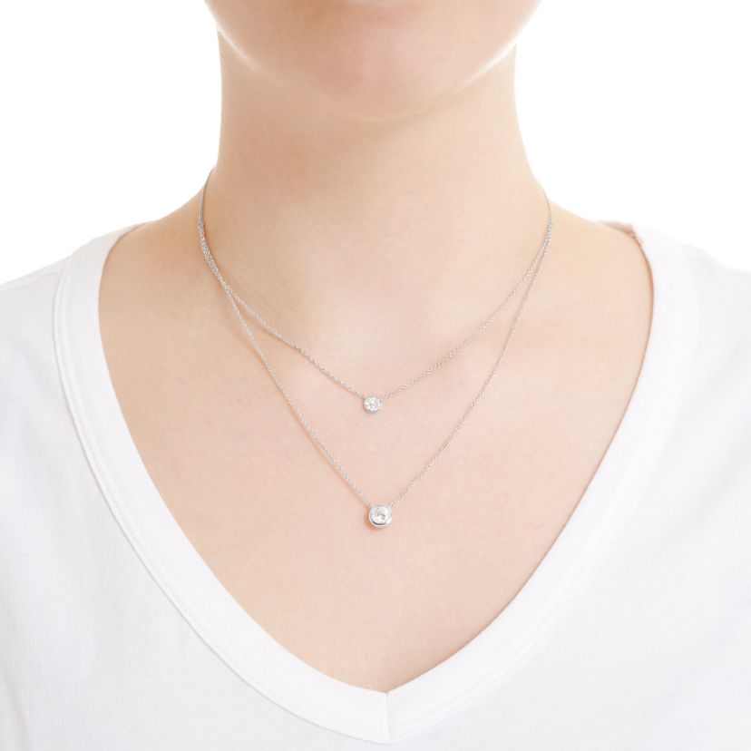 Sterling Silver 16+2-in. Cubic Zirconia Disc 2 Layered Necklace