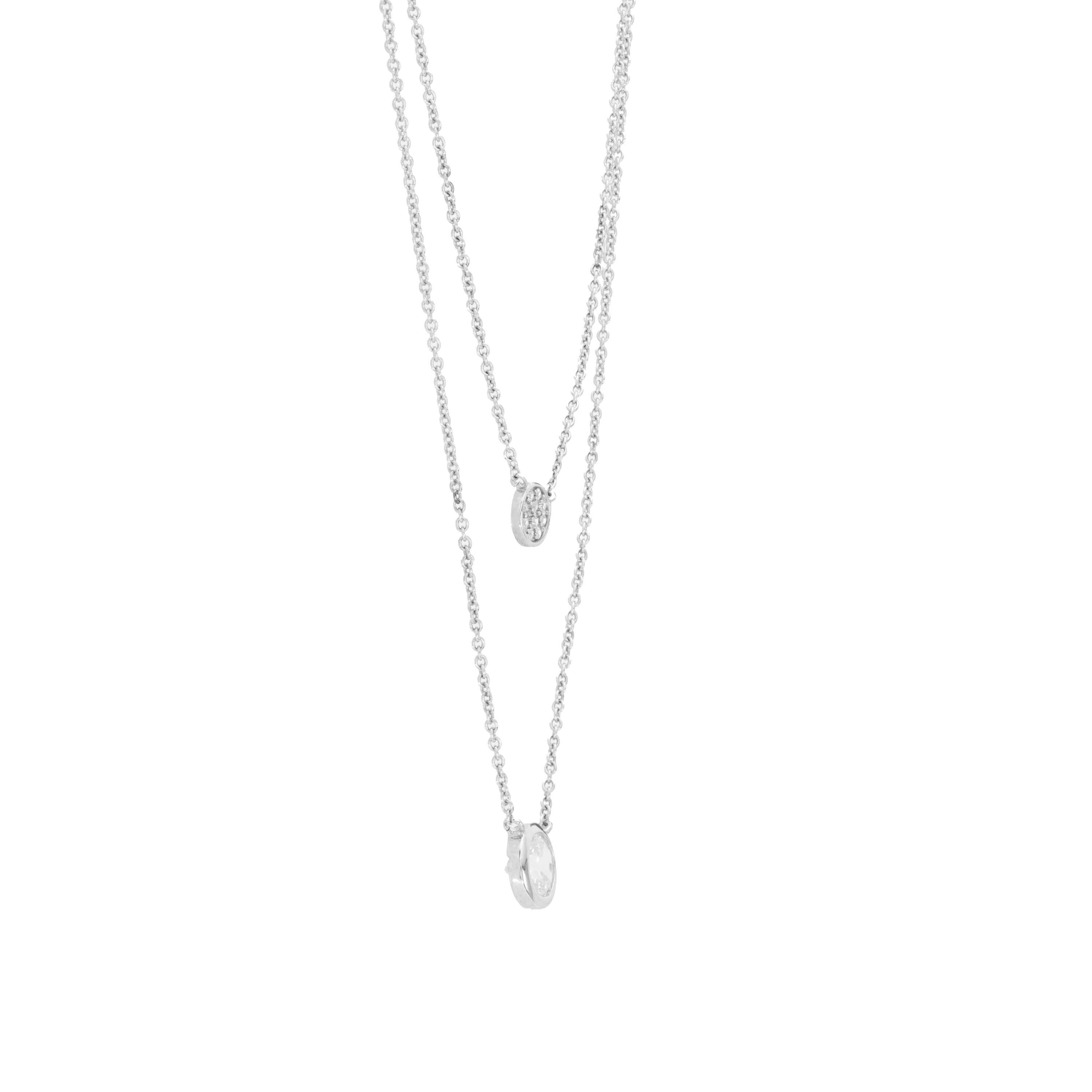 Sterling Silver 16+2-in. Cubic Zirconia Disc 2 Layered Necklace