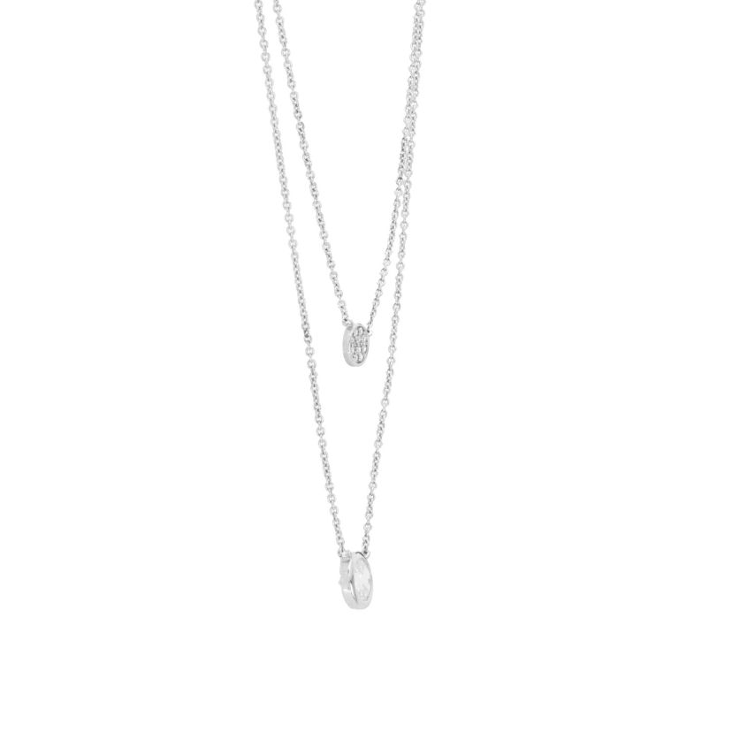 Sterling Silver 16+2-in. Cubic Zirconia Disc 2 Layered Necklace