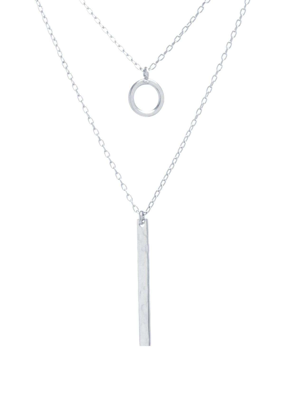 Sterling Silver Open Circle and Vertical Bar Layered Necklace