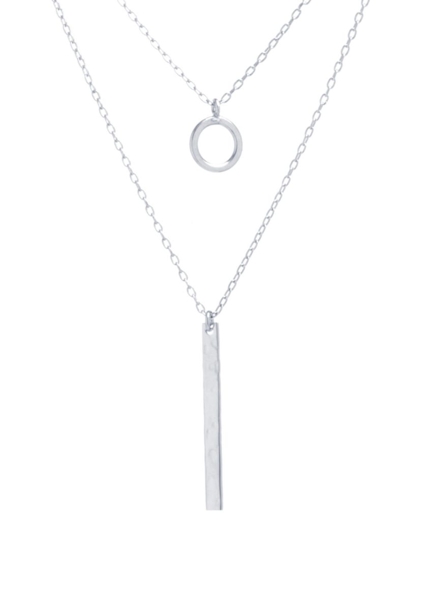 Sterling Silver Open Circle and Vertical Bar Layered Necklace