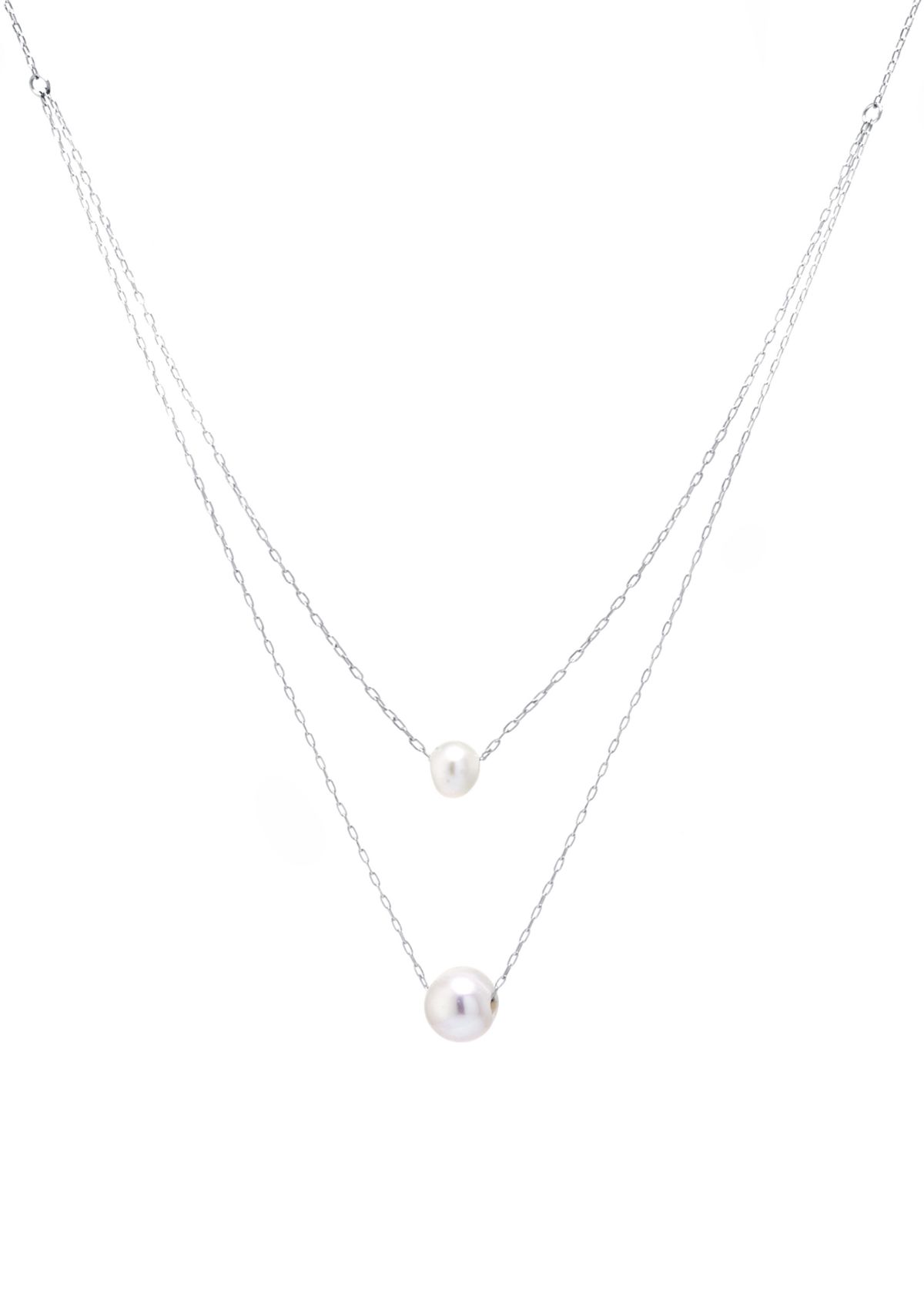 Sterling Silver 16"+ 2" Freshwater Pearl 2 Row Layered Necklace