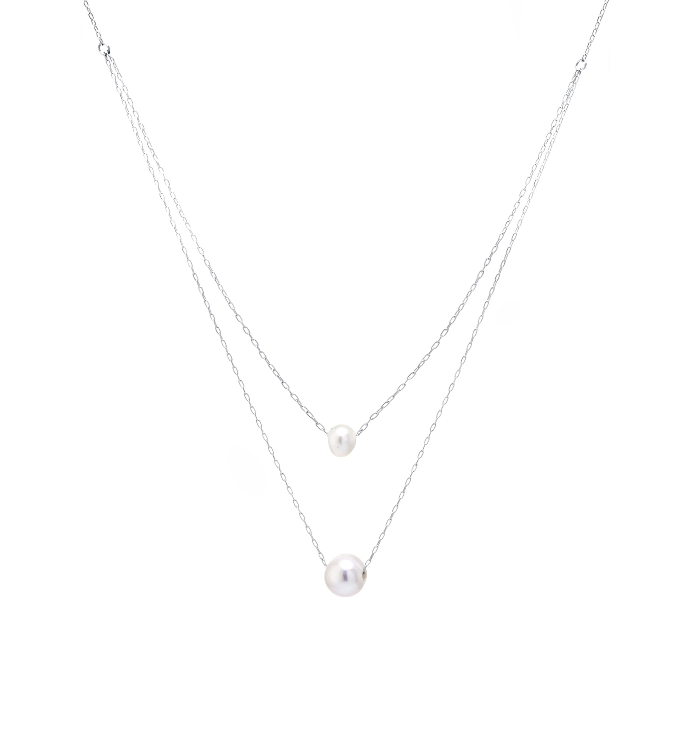 Sterling Silver 16"+ 2" Freshwater Pearl 2 Row Layered Necklace