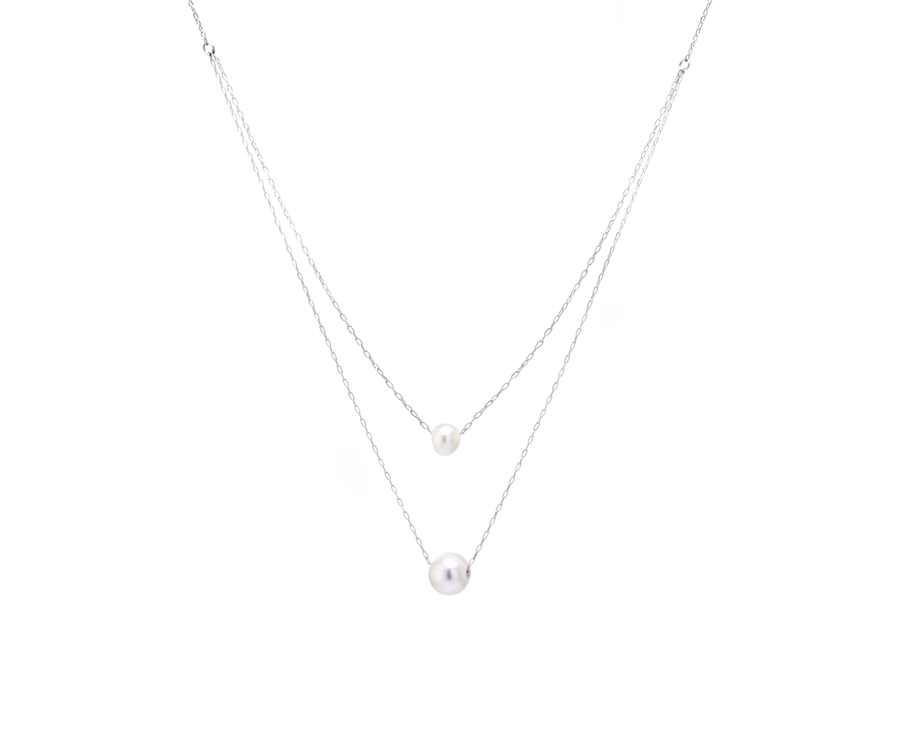 Sterling Silver 16"+ 2" Freshwater Pearl 2 Row Layered Necklace