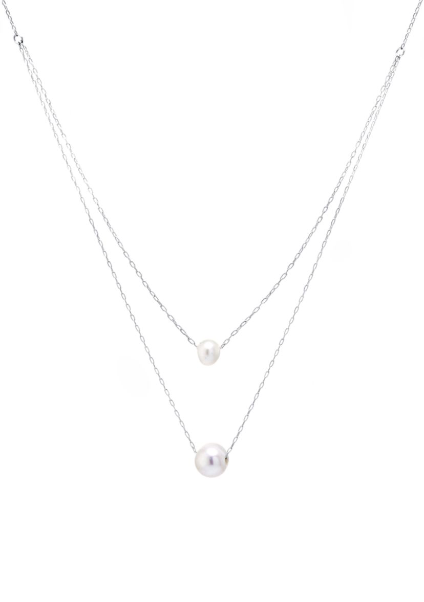 Sterling Silver 16"+ 2" Freshwater Pearl 2 Row Layered Necklace