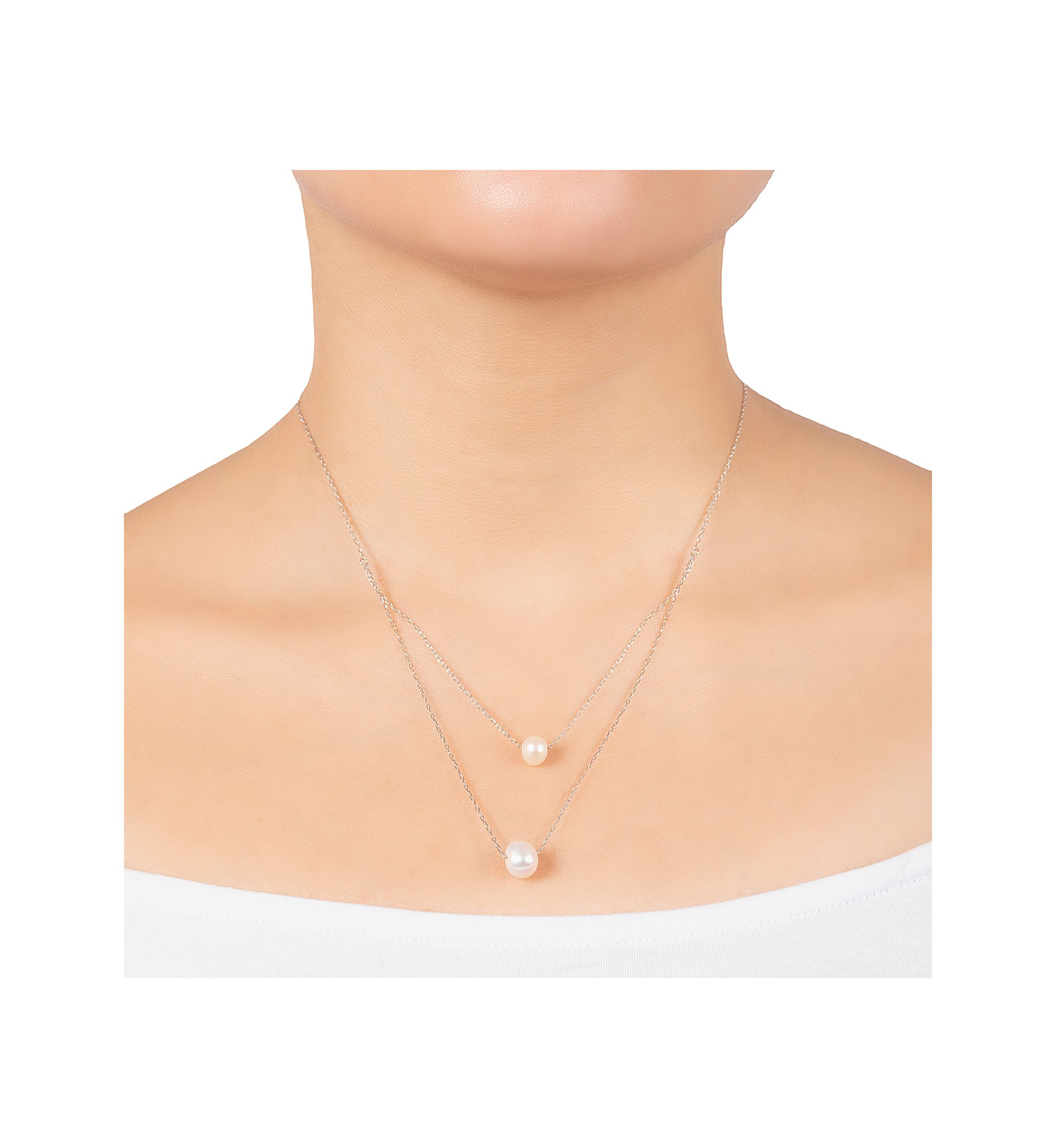 Sterling Silver 16"+ 2" Freshwater Pearl 2 Row Layered Necklace