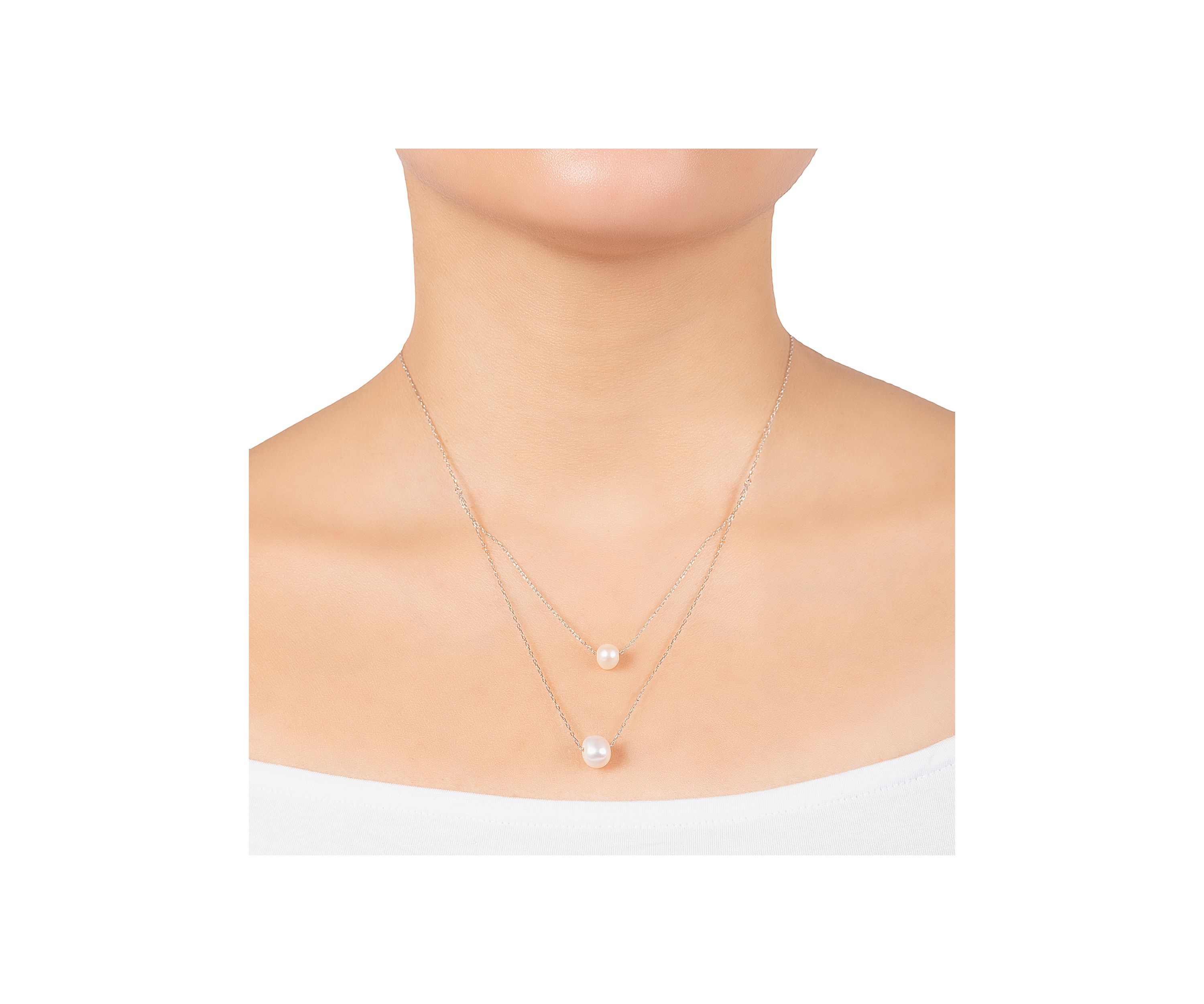 Sterling Silver 16"+ 2" Freshwater Pearl 2 Row Layered Necklace