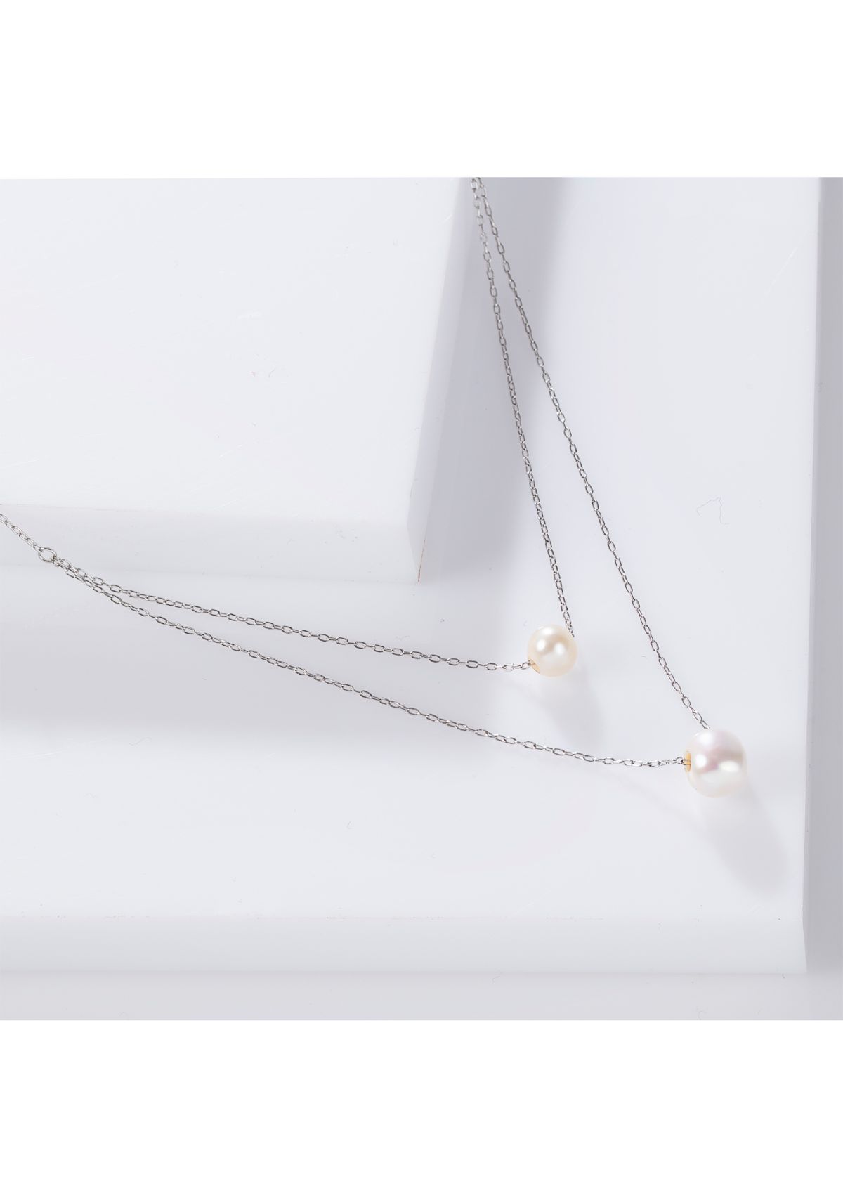 Sterling Silver 16"+ 2" Freshwater Pearl 2 Row Layered Necklace