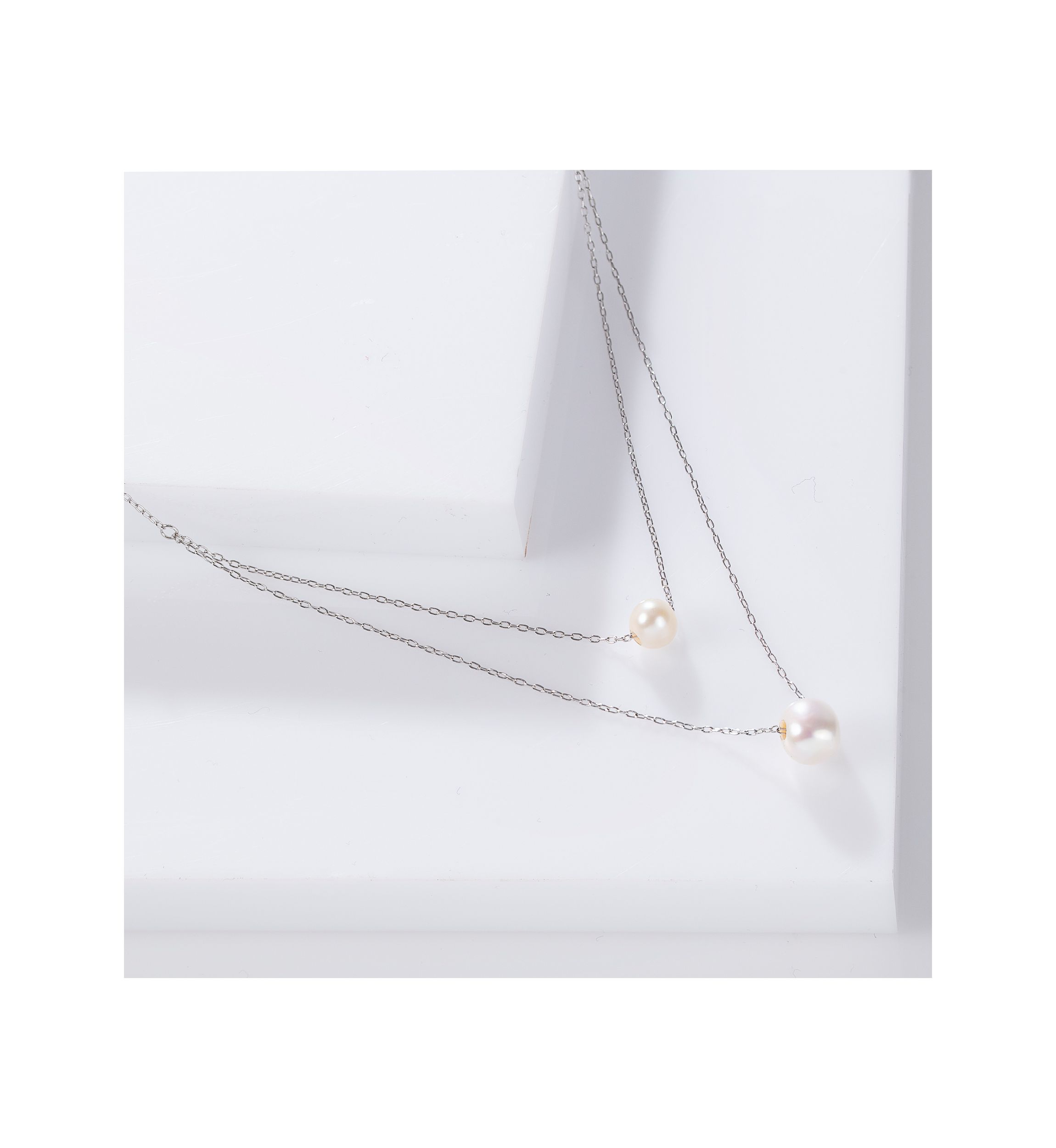 Sterling Silver 16"+ 2" Freshwater Pearl 2 Row Layered Necklace