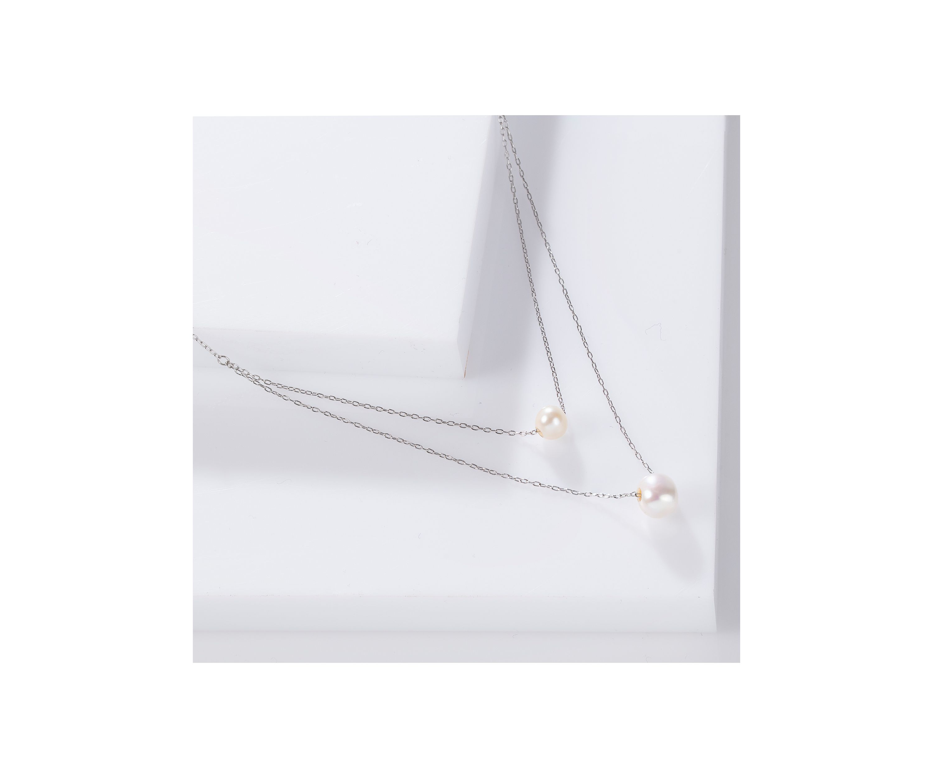 Sterling Silver 16"+ 2" Freshwater Pearl 2 Row Layered Necklace