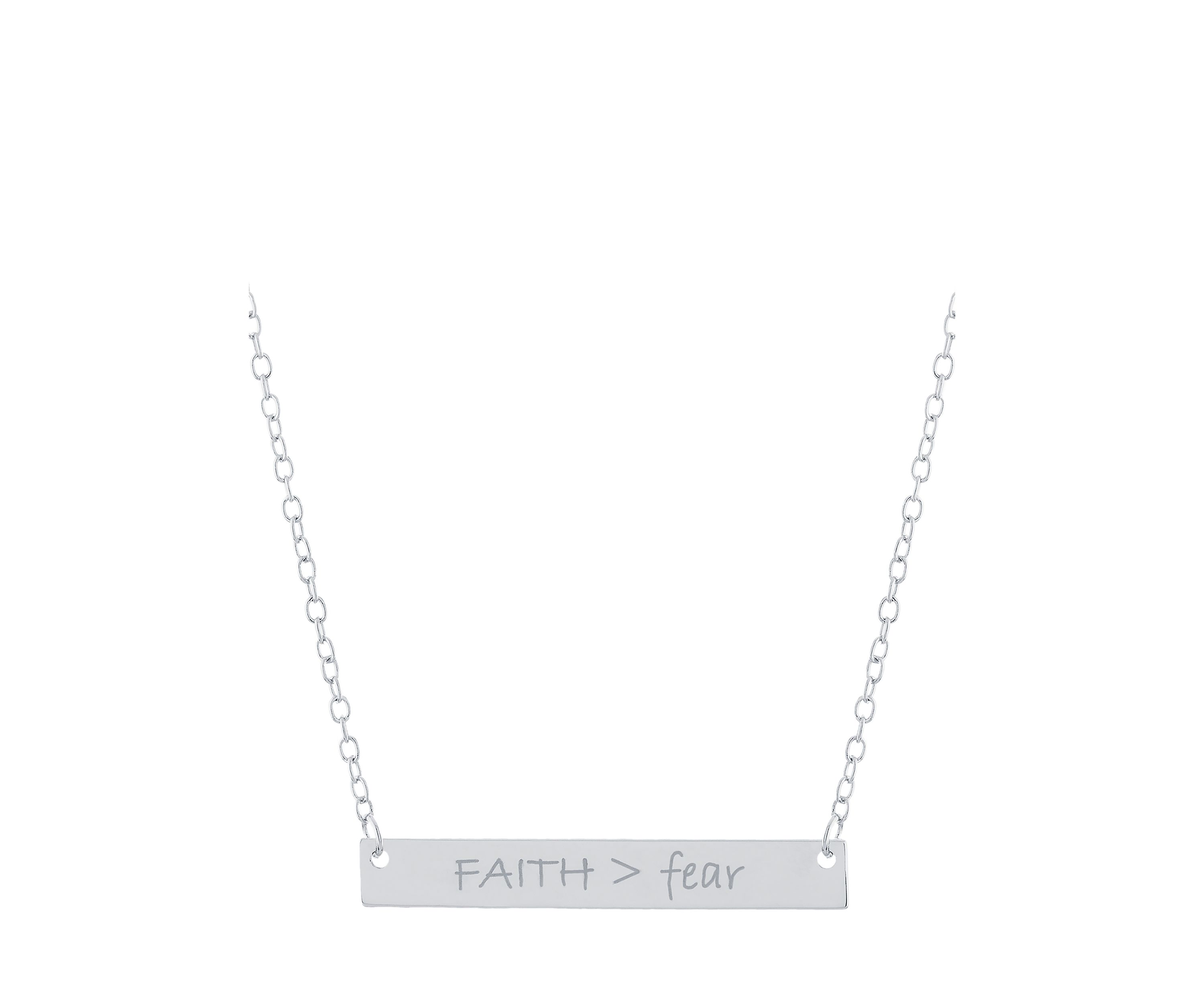 Sterling Silver "Faith > Fear" Bar Necklace