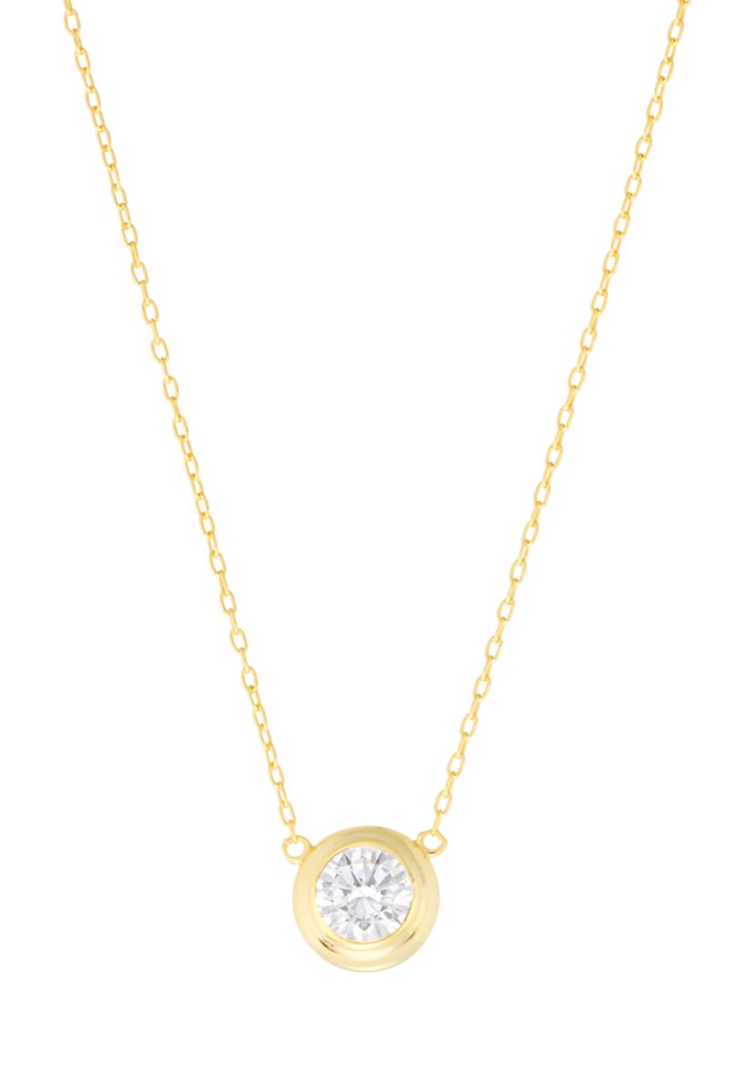 Gold Over Sterling Silver Cubic Zirconia Bezel Necklace