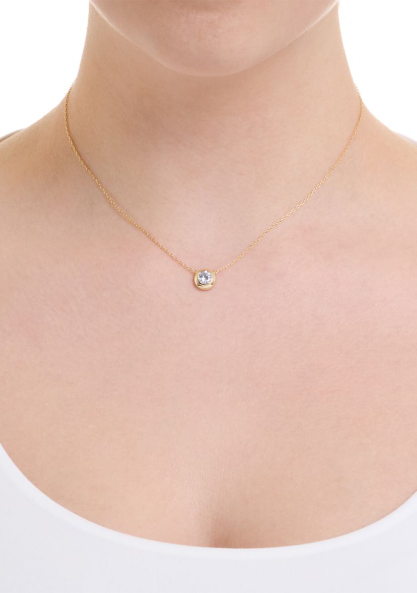 Gold Over Sterling Silver Cubic Zirconia Bezel Necklace
