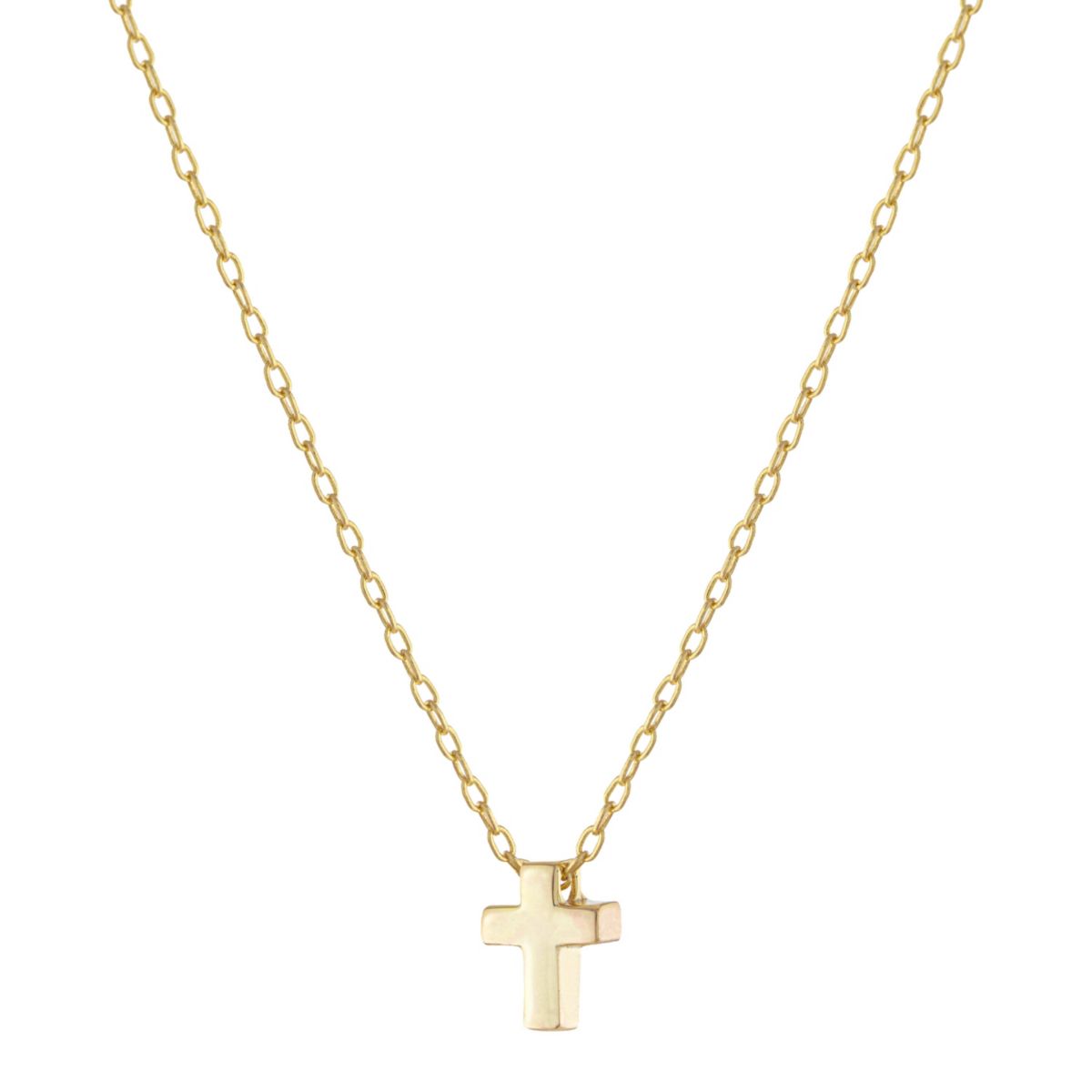 Gold Over Sterling Silver 16+2IN Small Cross Pendant Necklace