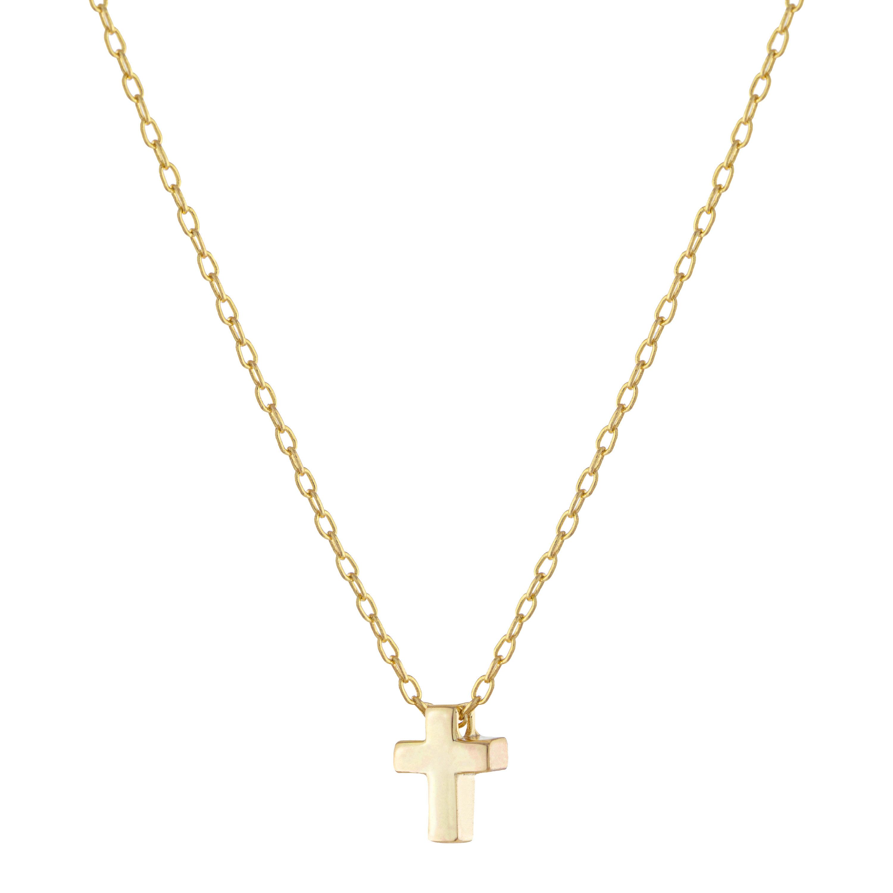 Gold Over Sterling Silver 16+2IN Small Cross Pendant Necklace