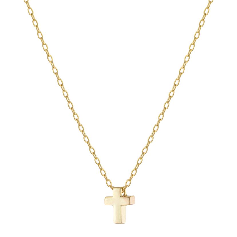Gold Over Sterling Silver 16+2IN Small Cross Pendant Necklace