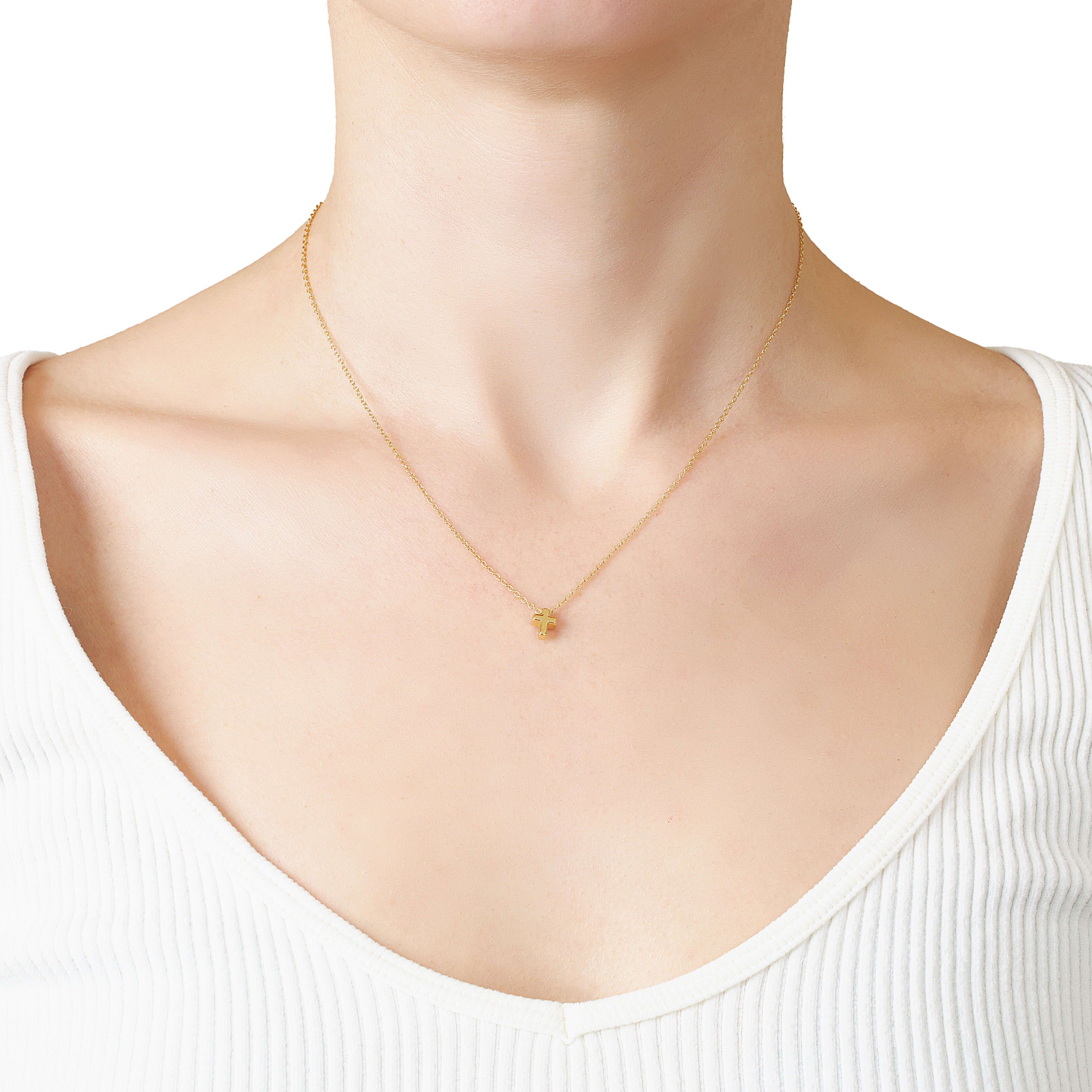 Gold Over Sterling Silver 16+2IN Small Cross Pendant Necklace