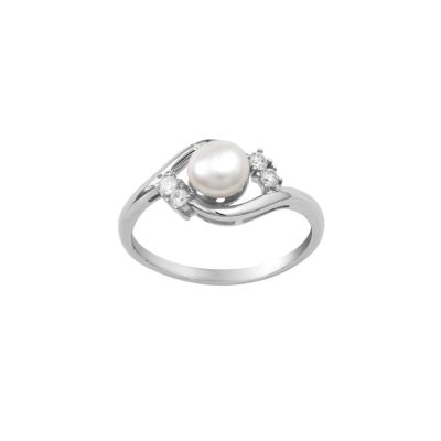 Belk Silverworks Gold Over Sterling Silver Fresh Water Pearl Ring with Cubic Zirconia Accents Size 8, 7