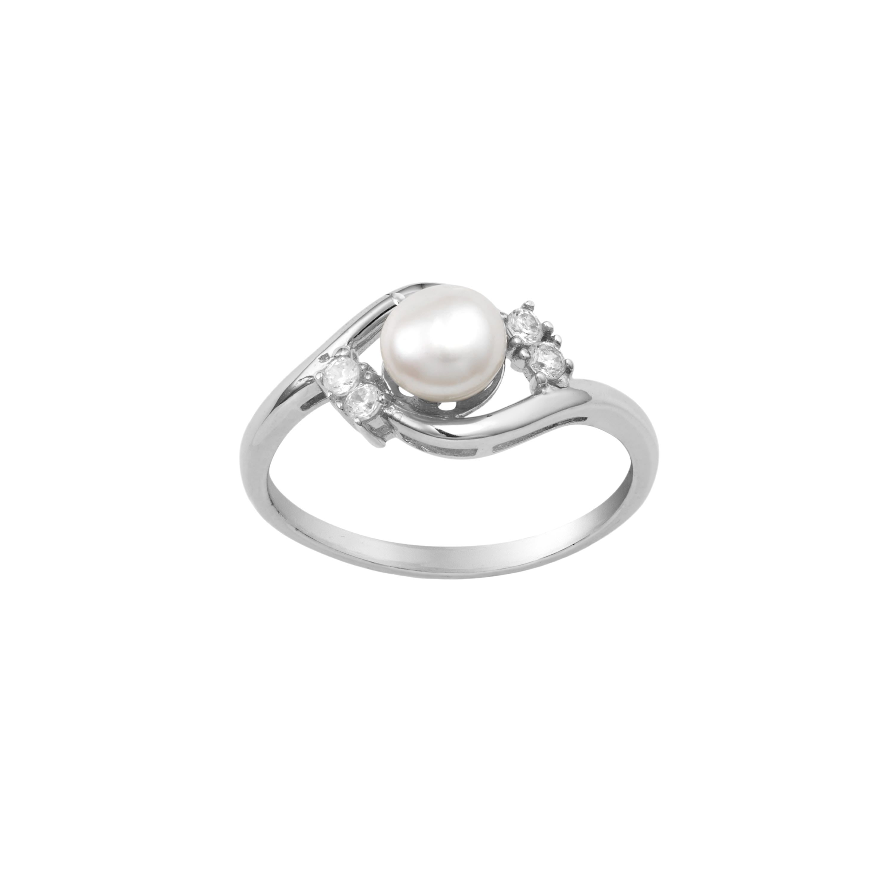 Sterling Silver Fresh Water Pearl Ring with Cubic Zirconia Accents Size 7