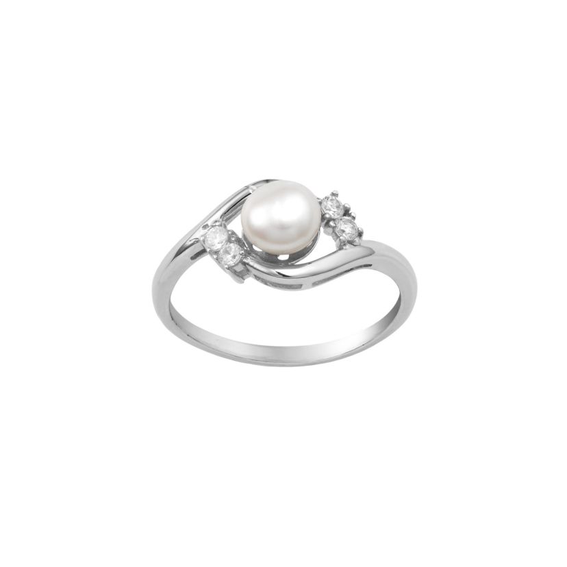 Sterling Silver Fresh Water Pearl Ring with Cubic Zirconia Accents Size 7