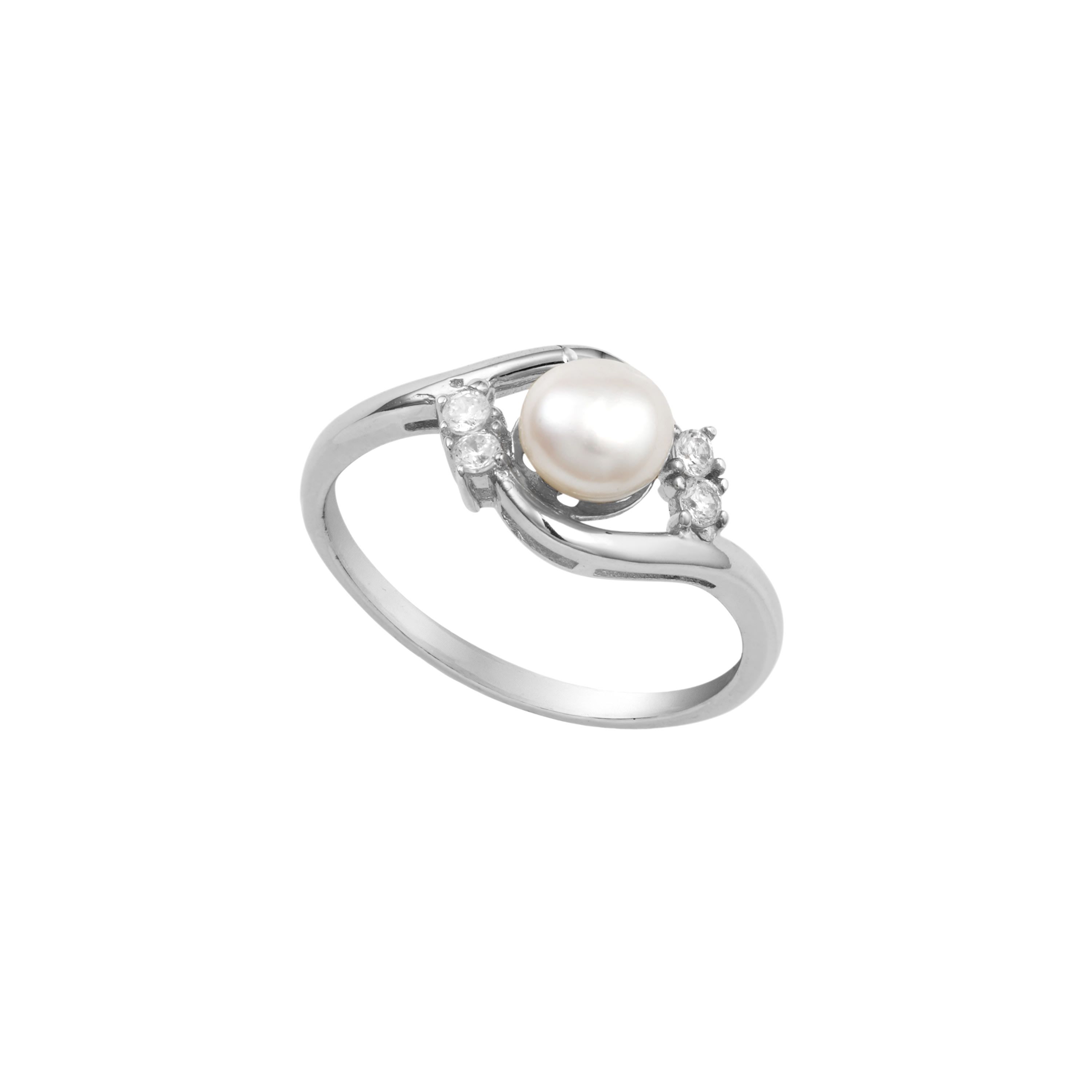Sterling Silver Fresh Water Pearl Ring with Cubic Zirconia Accents Size 7