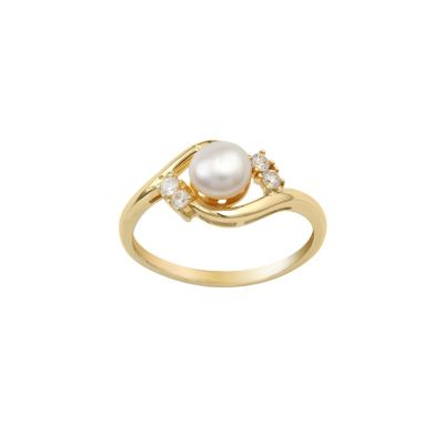 Belk Silverworks Gold Over Sterling Silver Fresh Water Pearl Ring with Cubic Zirconia Accents Size 8