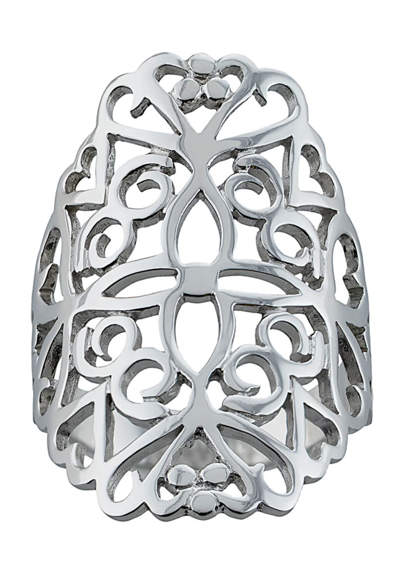 Sterling Silver Laser Cut Heart and Flower Ring