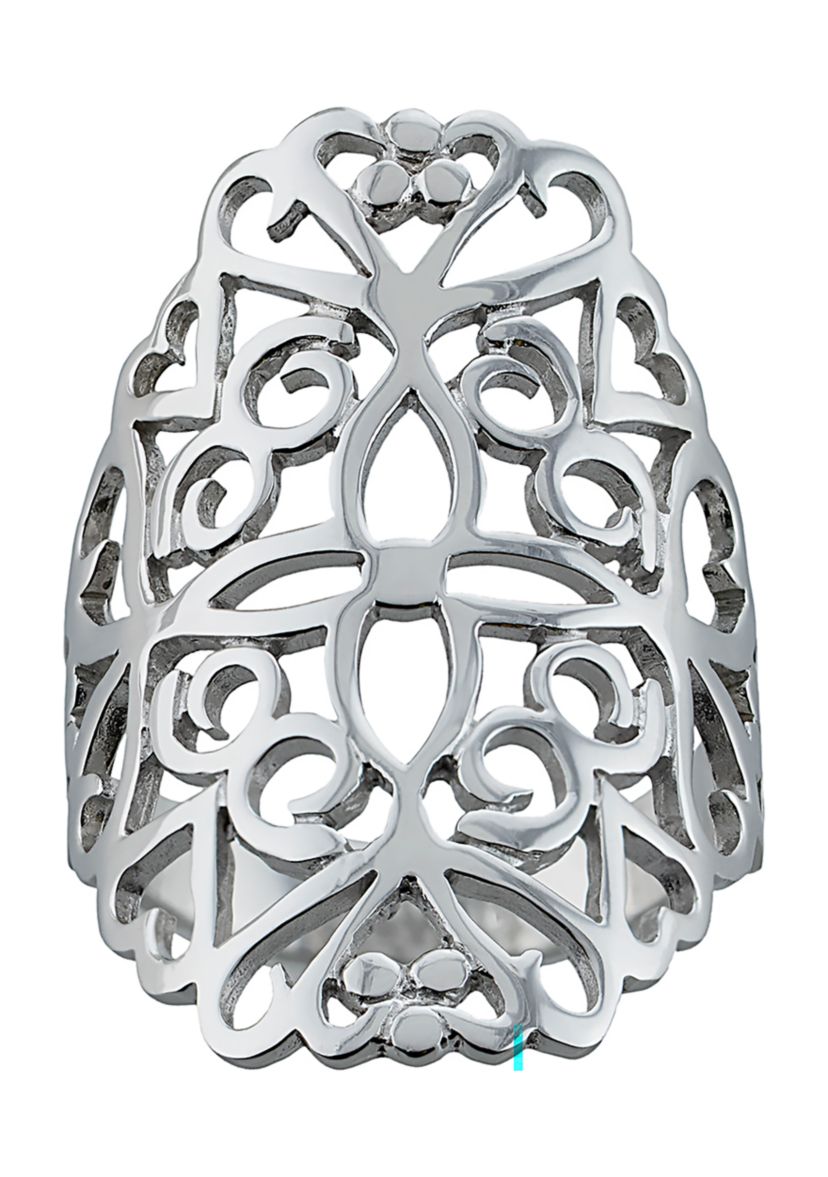 Sterling Silver Laser Cut Heart and Flower Ring