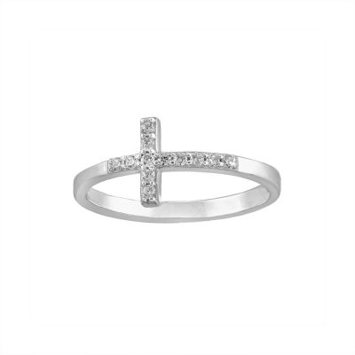 Belk Silverworks Sterling Silver Cubic Zirconia Cross Band Ring Size 7, 9