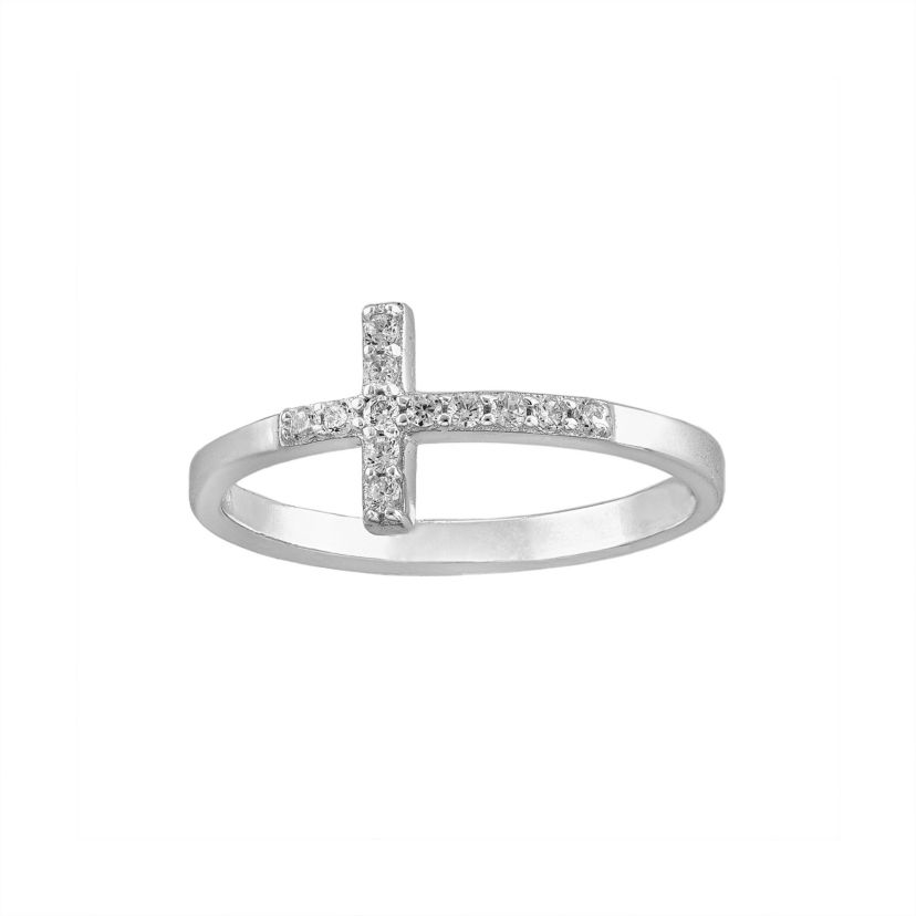 Sterling Silver Cubic Zirconia Cross Band Ring Size 7