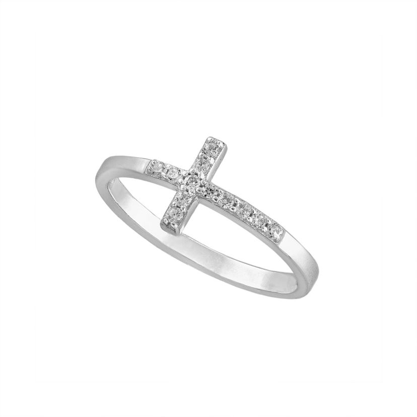 Sterling Silver Cubic Zirconia Cross Band Ring Size 7