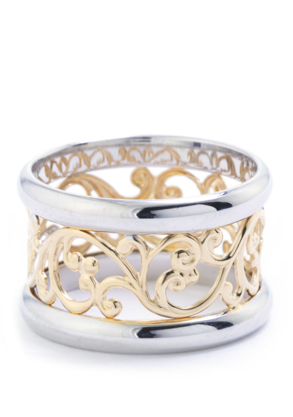 Two Tone Over Sterling Silver Filigree Band Ring