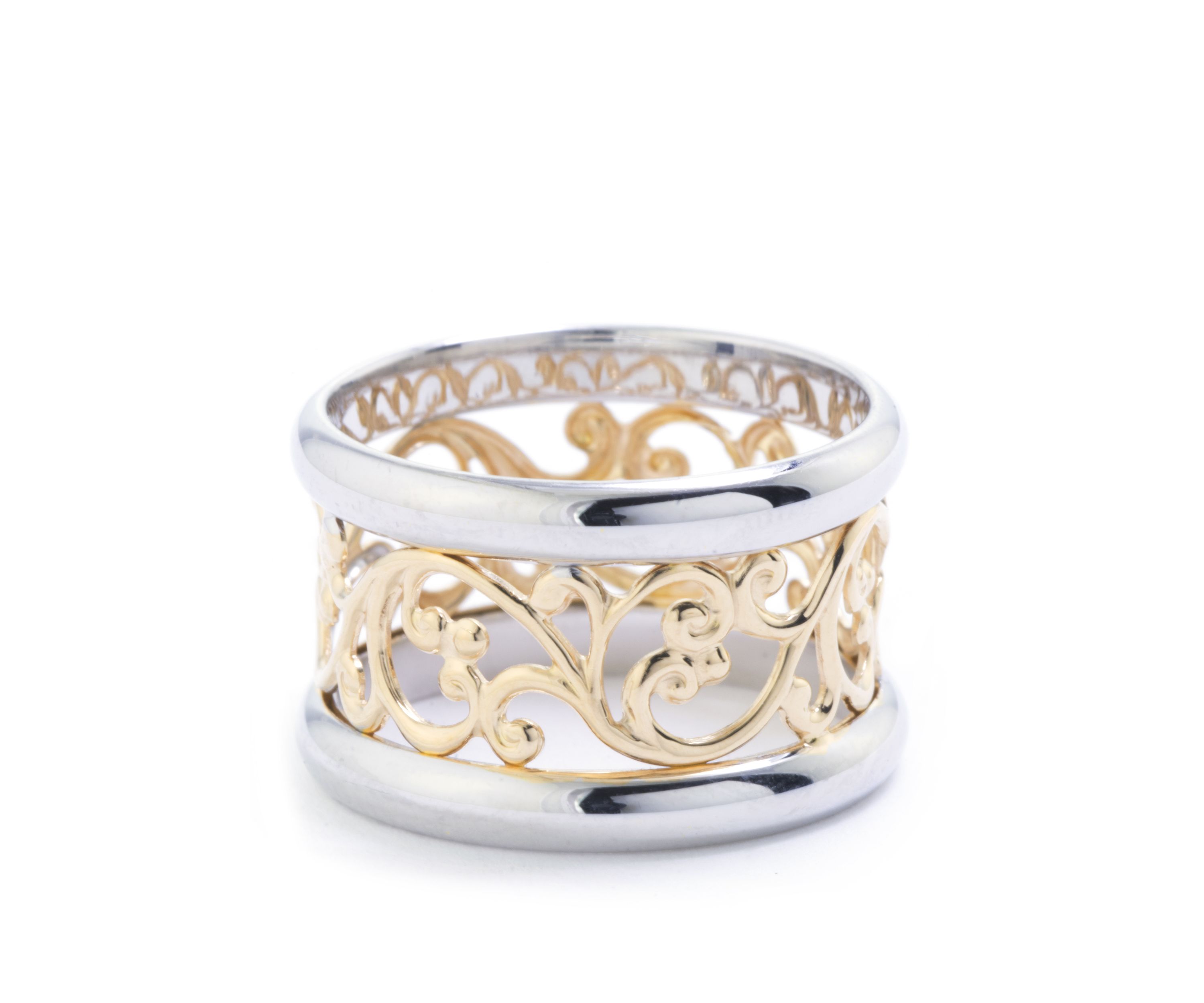 Two Tone Over Sterling Silver Filigree Band Ring