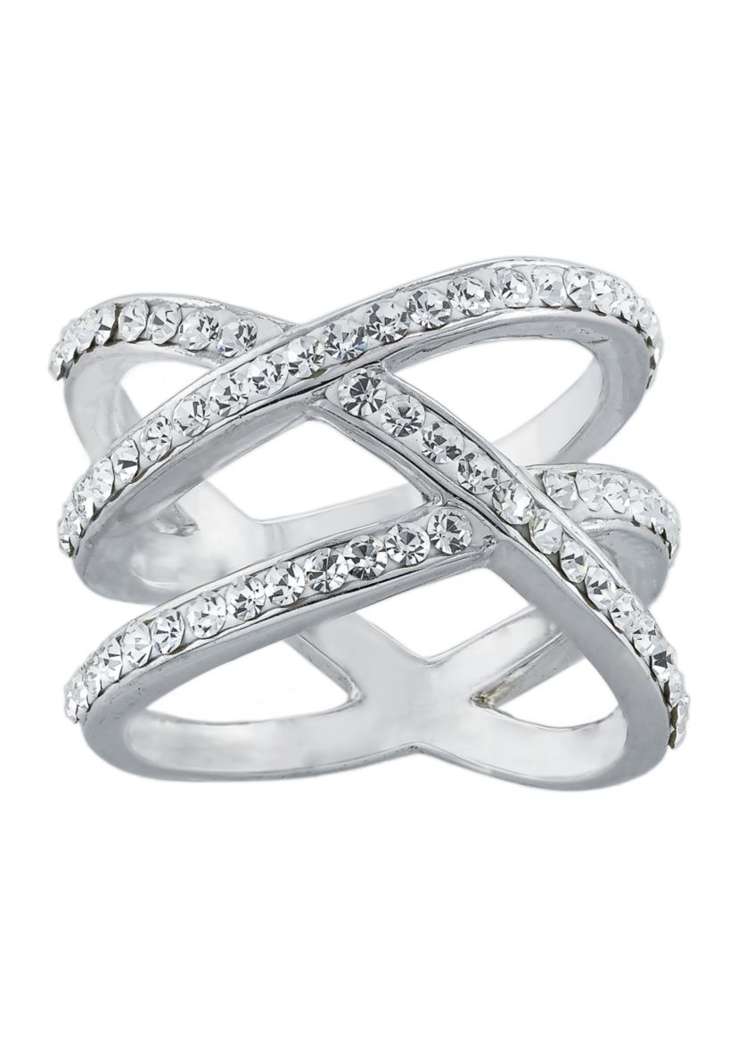 Sterling Silver Crystal Woven Band Ring