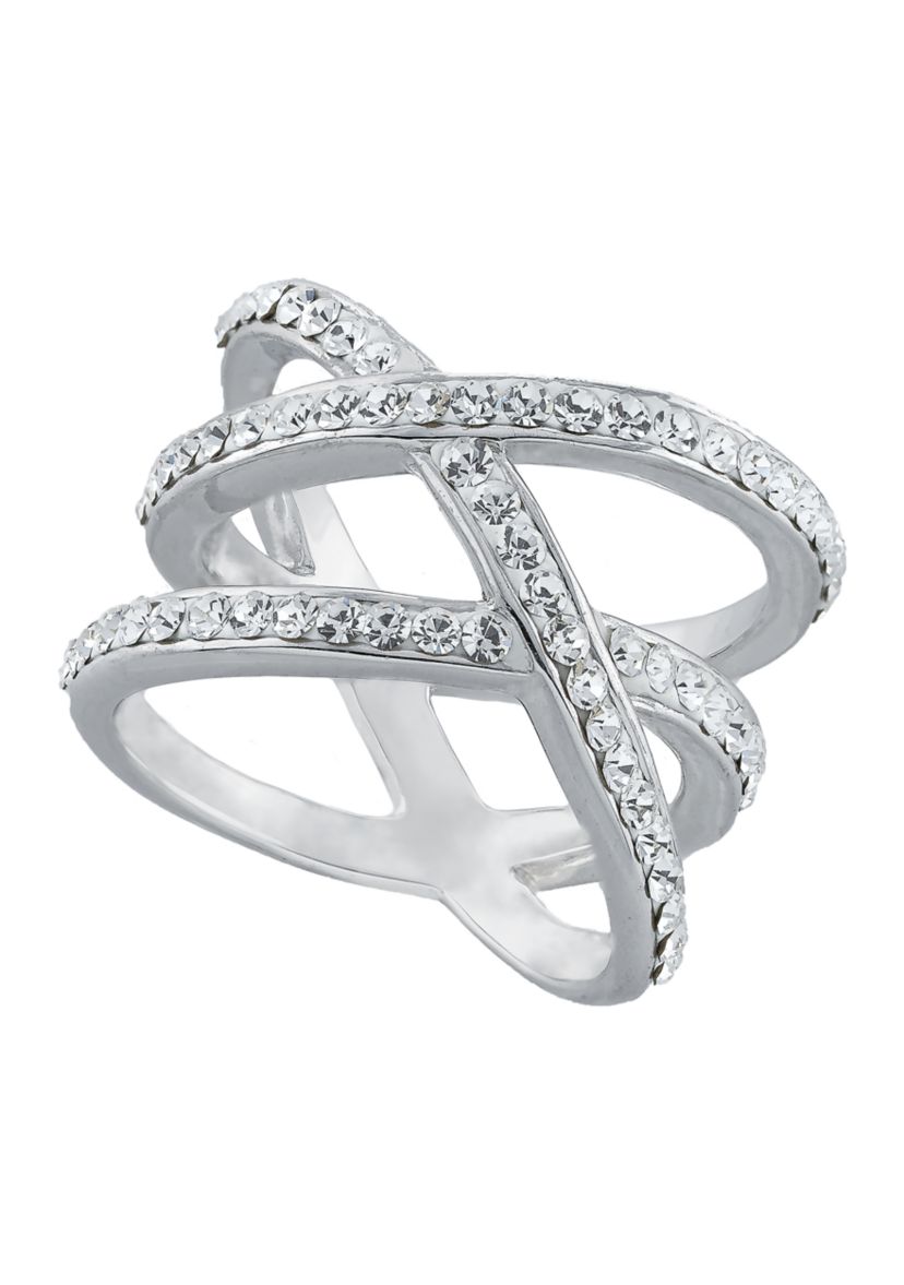 Sterling Silver Crystal Open Woven Ring