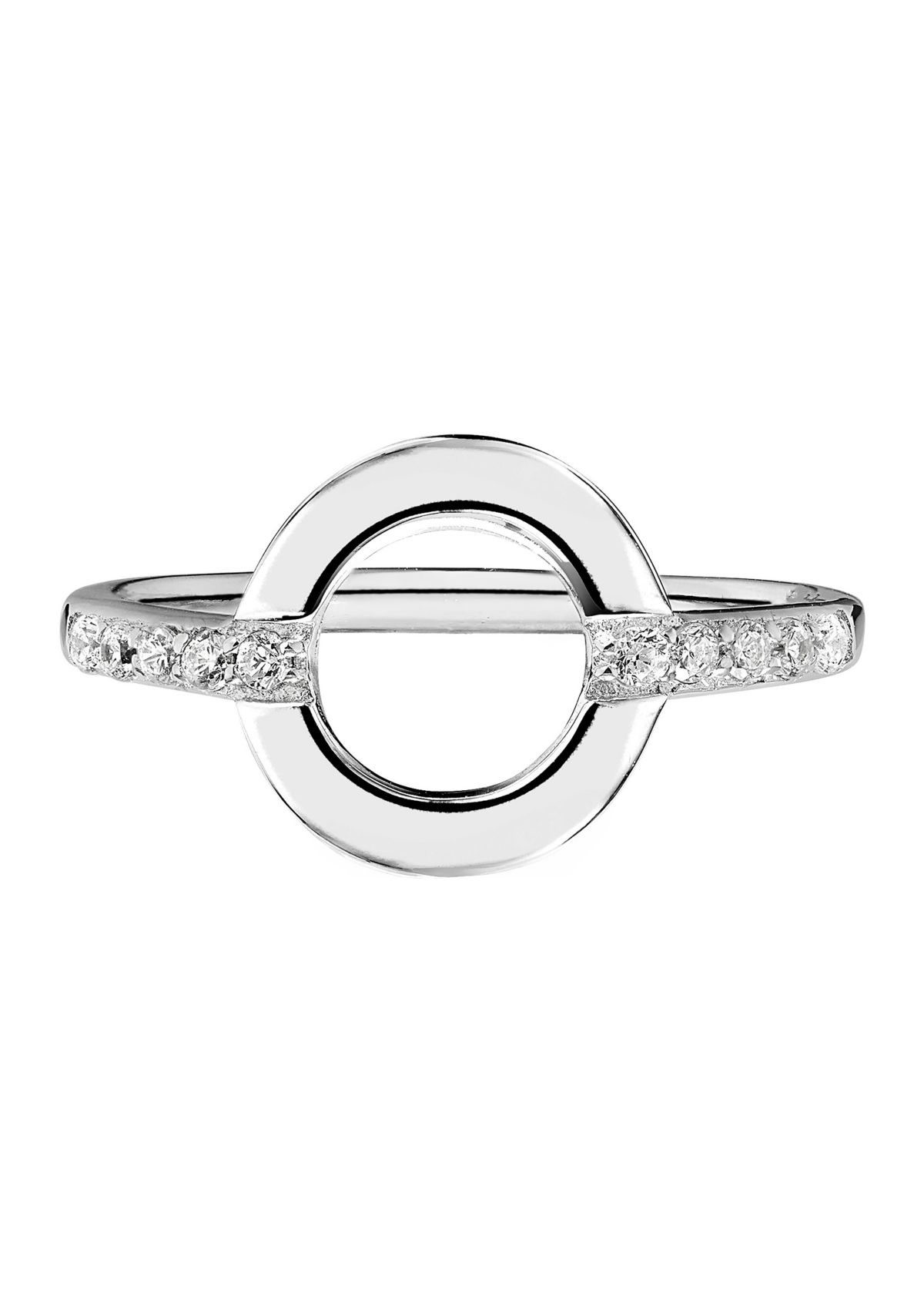 Sterling Silver Cubic Zirconia Pave Open Circle Ring