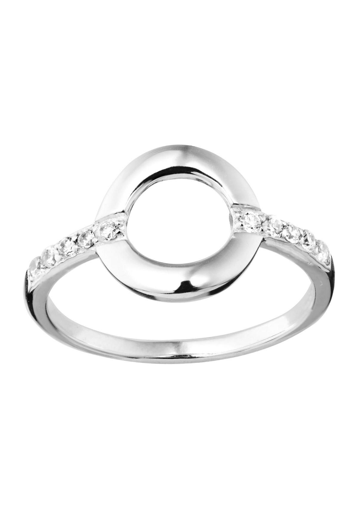 Sterling Silver Cubic Zirconia Pave Open Circle Ring