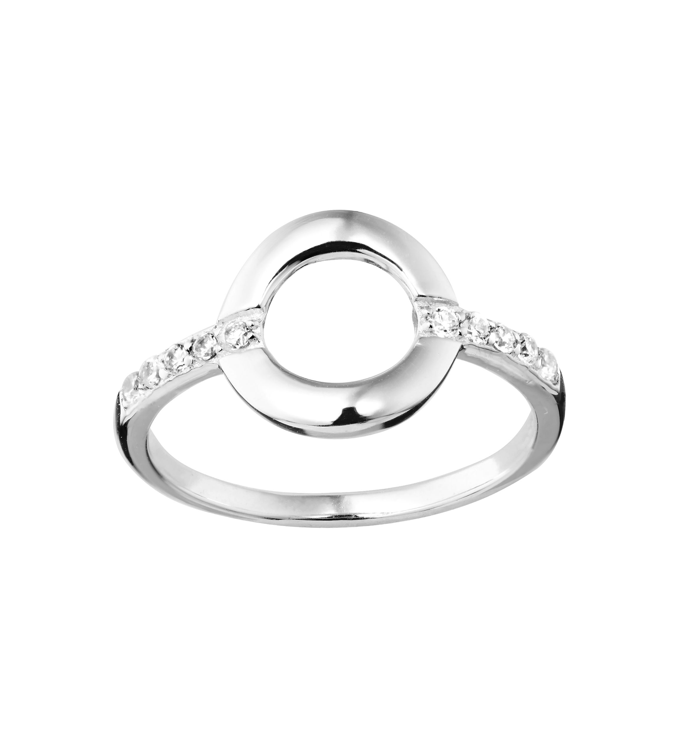 Sterling Silver Cubic Zirconia Pave Open Circle Ring