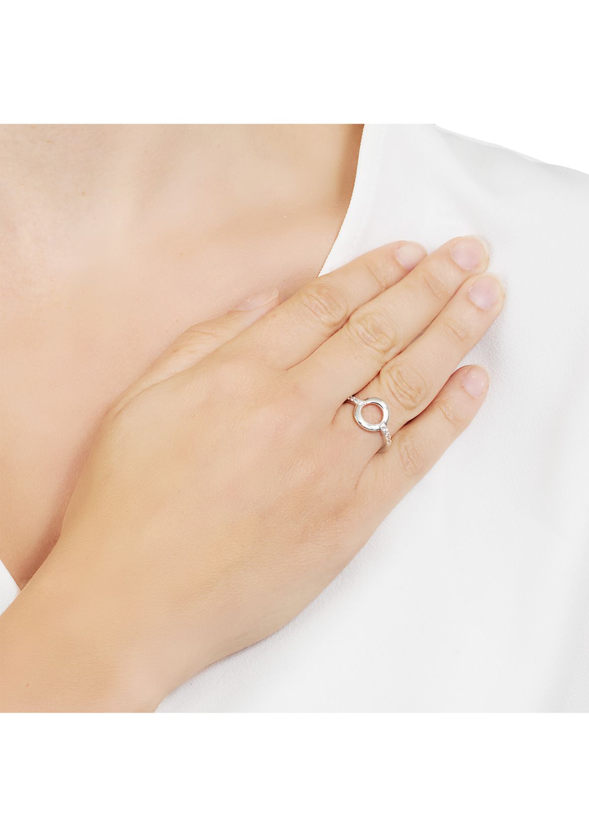 Sterling Silver Cubic Zirconia Pave Open Circle Ring