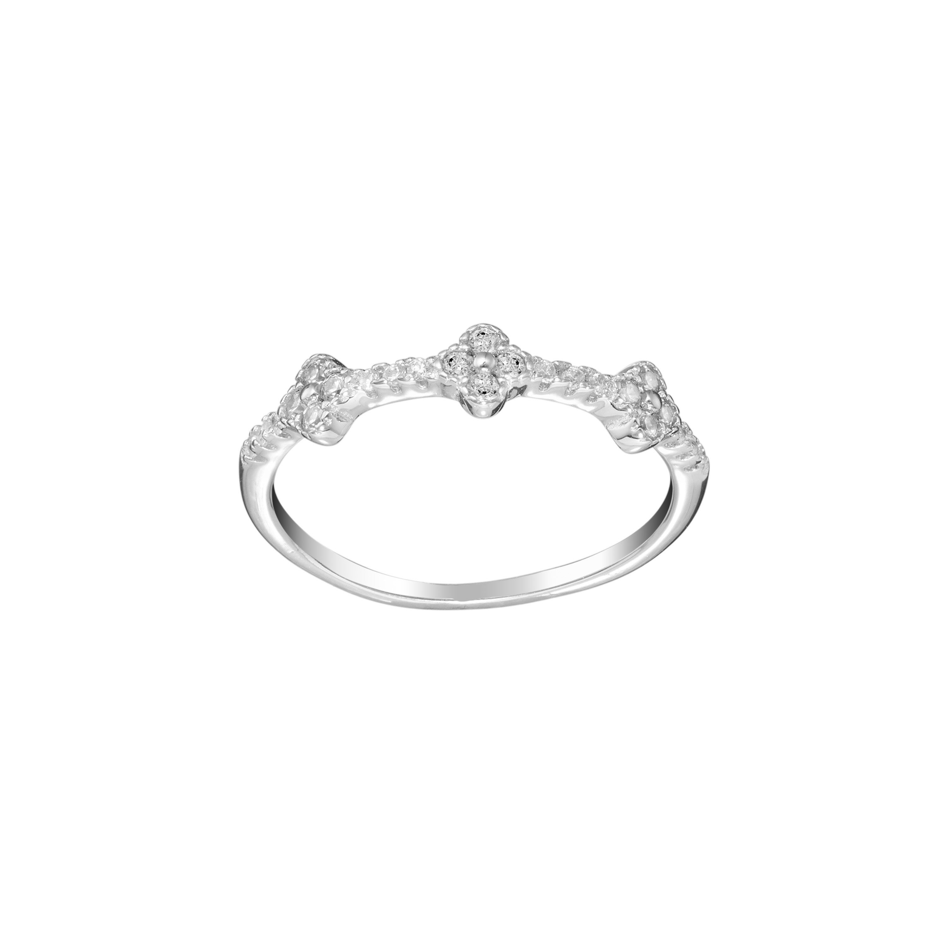 Sterling Silver Cubic Zirconia 3 Flower Ring Size 8